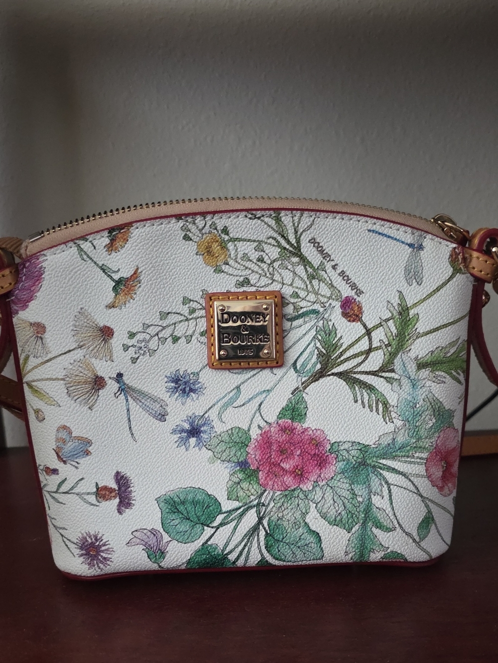 Dooney & Bourke White Floral Printed Crossbody with Pink Accents